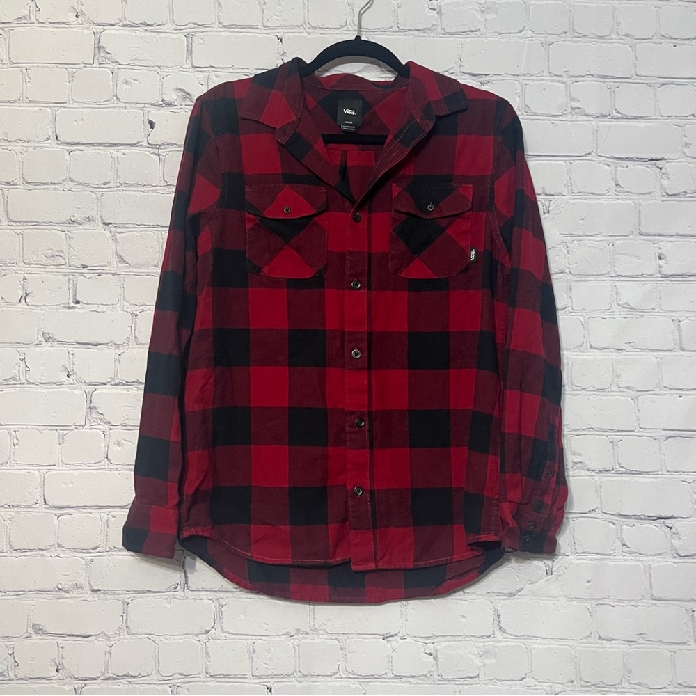Vans Buffalo Plaid Button Down Flannel Long Sleeve Shirt Size Small Classic